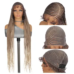 SuperNova 36" Ombre Blonde Knotless Box Braided Cornrow Wig | Full Handmade Full Lace, Pre-Cut Lace, Drawstring Fit, #OT4/27/613 Lightweight Premium Synthetic Fiber #SummerVibes