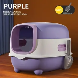 Cat Litter Box with Litter Mat & Scoop LargeFoldable Clamshell Exit Kitty Box Odor Control Easy toClean Open Wide Use Easy Design