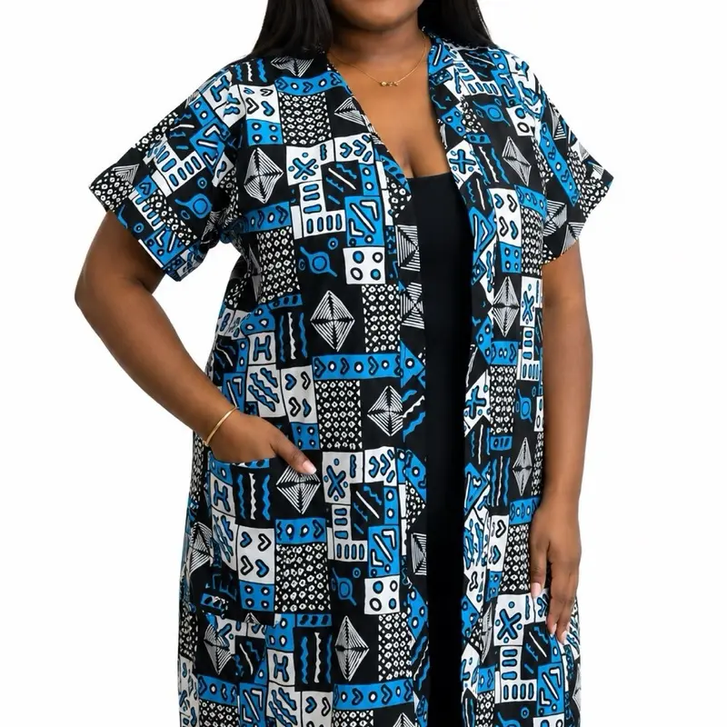 African Print Kimono, Lightweight Loose-Fit Cover-Up for Women, Breathable Casual Outerwear Womenswear Summer Shortsleeve