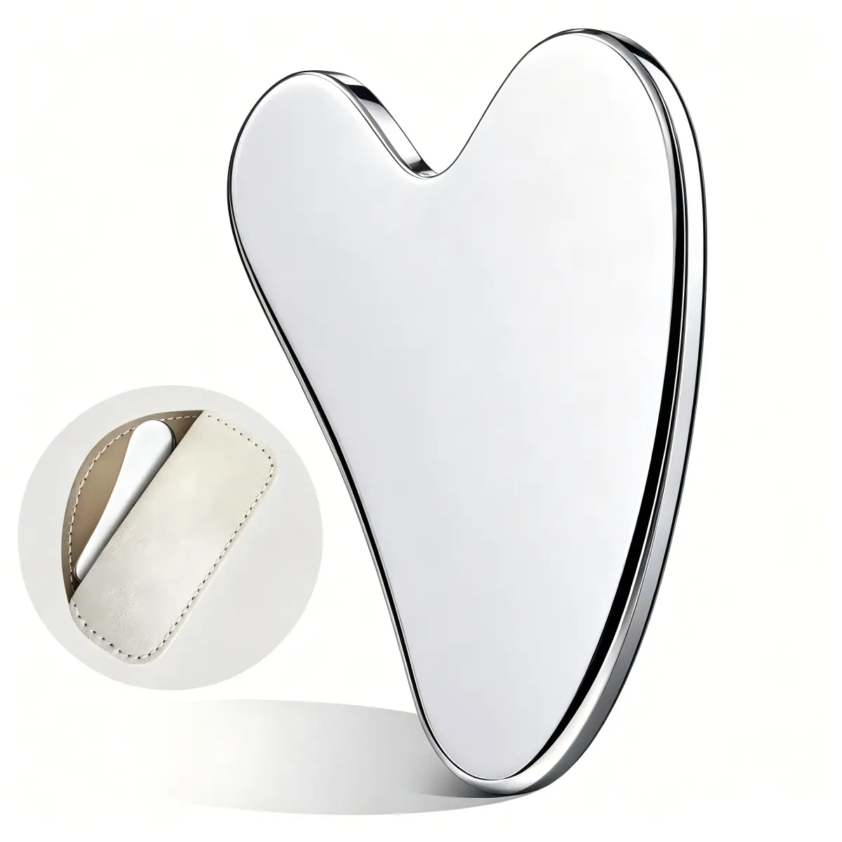 Premium Imported Metal Stainless Steel Honey-Infused Gua Sha Facial Board - Single Item Self Care Tool for Face, Lymph Drainage, At-Home Beauty Products, with Leather Case, Free Daily Samples, Birthday/Holiday Gifts, Trips Use Storage, Facelift Wrinkle Re
