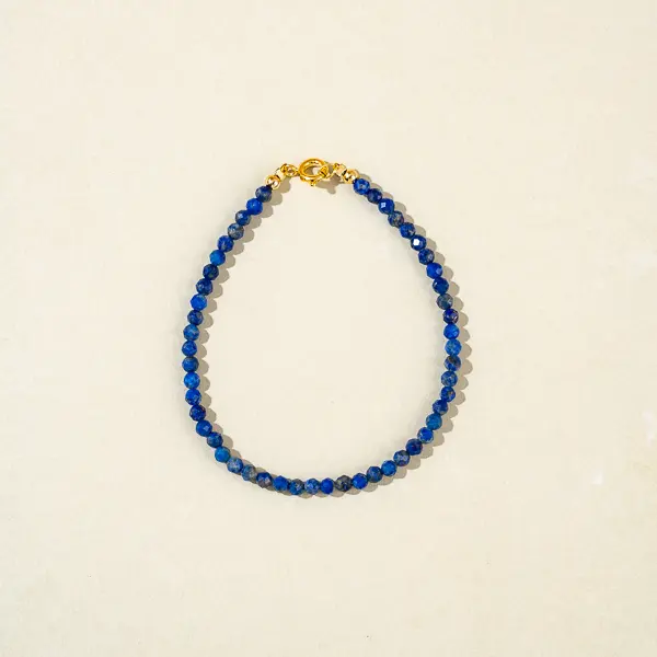 Natural Blue Lapis Lazuli Gemstone Micro Beads Dainty Bracelet Jewelry for Women, Birthstone, Chakra Energy Crystals, Plated Chain inch Adjustable