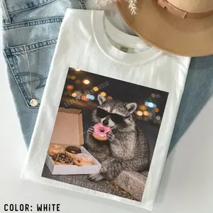 Funny Raccoon Eating Donut Shirt, Raccoon Donut Meme, Raccoon Lover Shirt, 100% Cotton Comfort Colors T-Shirt graphic  tees