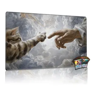 Creation of Adam Cat Art TCG Playmat - 12x24in Non - Slip Gaming Mat, Perfect for MTG & Tabletop Card Games, Ideal for Family Gatherings, Great Gift for Card Game Lovers