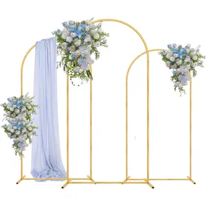 Gold Metal Arch Backdrop Stand Set of 3 (7.2ft & 6.0ft & 6.0ft), Wedding Balloon Arch Stand with Stable Base, Backdrop Frame & Cover for Party, Birthday, Graduation, Photo Booth, Easy Assembly
