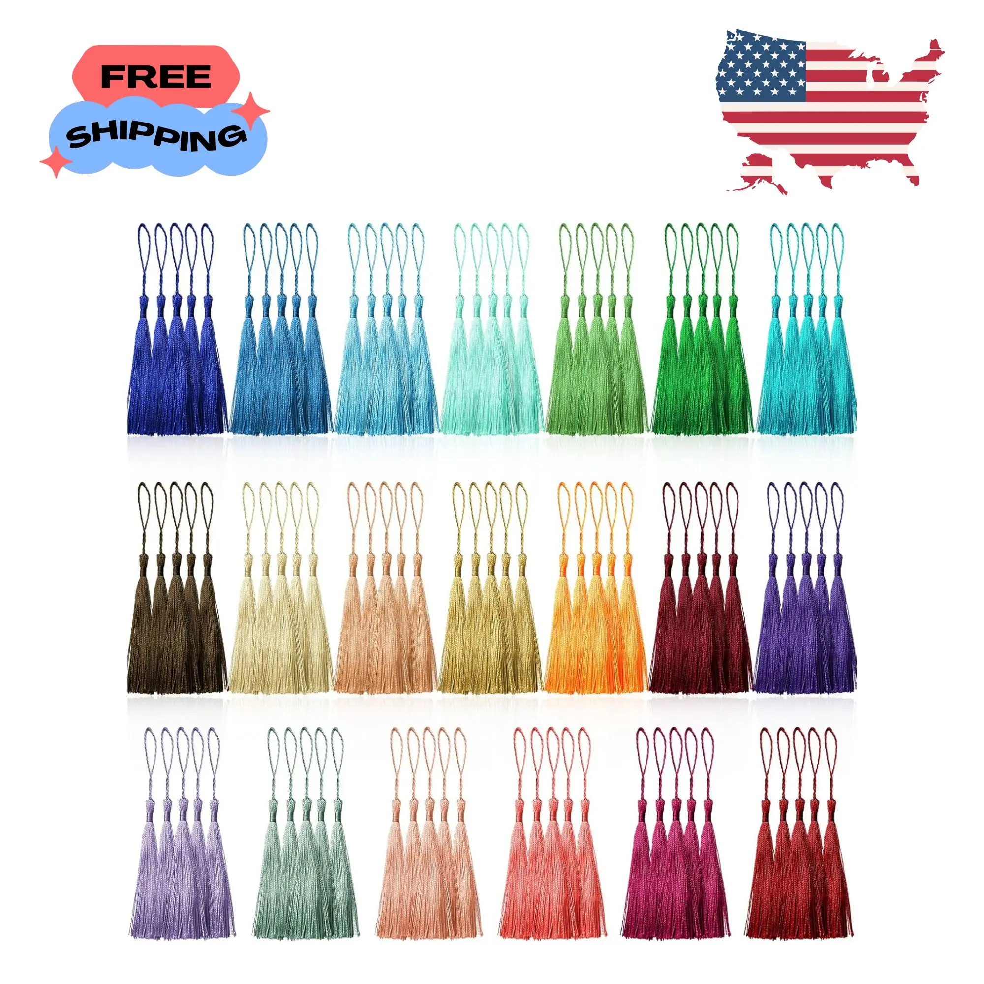 100 Pcs 13cm/5 Inch Silky Handmade Soft Craft Mini Tassels with Loops