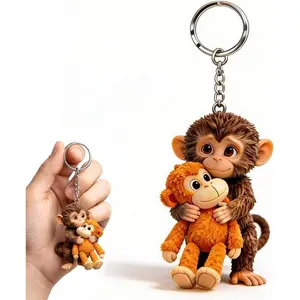 Protect Punch The Monkey Keychain, Baby Monkey Charm, Cute Monkeys Hugging Keychains Animal Bag Charm for Backpack Key