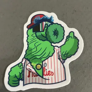Philly Phanatic Flipping the Bird Cool Color Sticker - Green Mascot in Baseball Uniform Design Decal Team Pride
