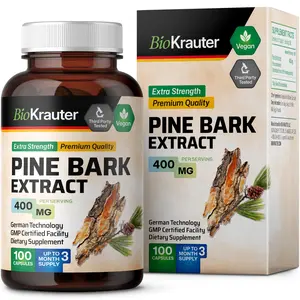 BioKrauter Pine Bark Extract 400 MG - 100 Vegan Capsules, Extra Strength Premium Quality, German Technology, GMP Certified, Cardiovascular Health Support - Fitness