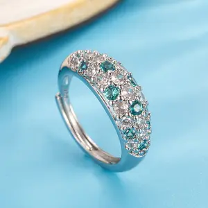 Mint Green Full Diamond Ring for Women, Luxurious Design, Sparkling Exquisite Zircon Index Finger Ring