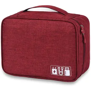 Electronic Accessories Organizer, Portable Travel Cable Storage Bag Tech Pouch with Adjustable Compartments Water-Resistant Handbag for Smart Device Cords Chargers Hard Drives Gadgets