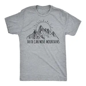 Mens Funny T Shirts Faith Can Move Mountains Amazing Religious Tee For Men Mens Funny T Shirts Cool Vintage Fashion T-Shirt Gift Classic Menswear Funny Religious Short Sleeve Novelty Tees for Guys Light Grey