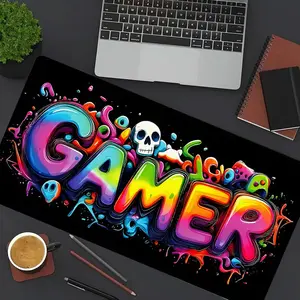 1pc Vibrant Graffiti Gaming Mouse Pad Extended Desk Mat Office Desk Accessories- Non-Slip Stitched Edge Computer Mat For Desk 35.4x15.7 Inches Rubber Base Laptop Keyboard Pad for Home Office & Gamer,Durable and Spill-Resistant,Perfect Gift