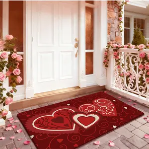 Valentine's Day Doorstep Mat, Designed with Romantic Heart-shaped and Curly Patterns, Warm and Elegant Red and White Color Matching, Suitable for Decorating Doorways, Staircases, and Home Entrances, Adding A Festive Atmosphere