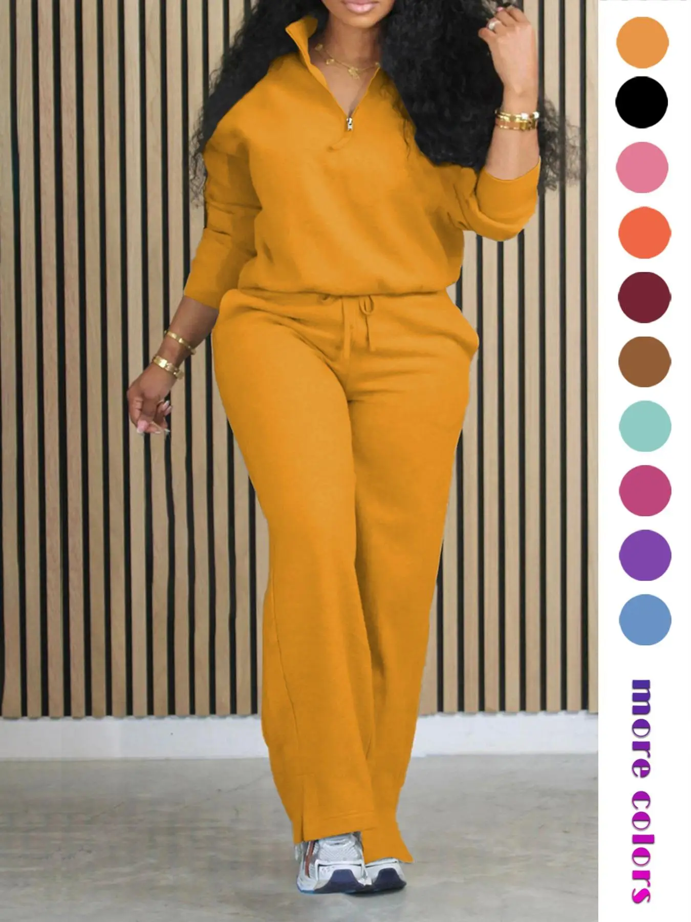 Women's Solid Half Placket Split Hem Pants Set, Casual Long Sleeve Top & Pocket Wide Leg Trousers for Summer, Ladies Clothes for Daily Wear, Womenswea