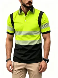 Men's Short Sleeve Polo Shirt, Horizontal Stripes Design, Patchwork Style, Button Decoration, Casual Fashion Style, Classic, Comfortable Fit