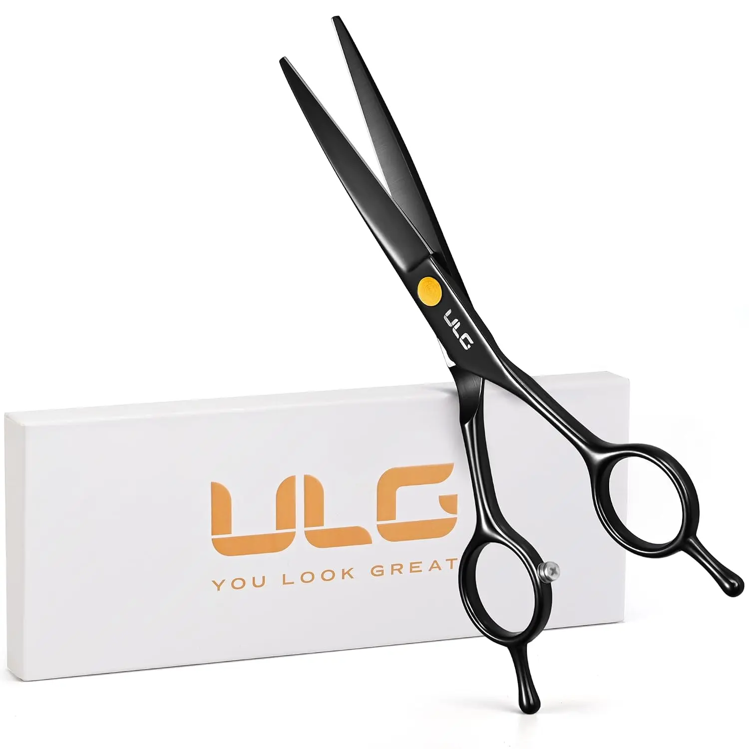 ULG Professional 6.5” Right-Hand Hair Cutting Scissors - Japanese Stainless Steel Barber Equipment, Hand-Sharpened Razor Edge, Smooth Handle, Haircare Styling Kit, Black Salon Shears