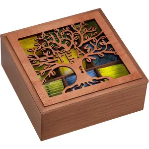 Tea Box Organizer, Tea Organizers and Storage with Tree Pattern, Decorative Tea Bag Holder Storage Box, 9 Compartments Organizer for Tea Bags Coffee