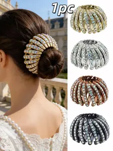 Elegant Stretchable Hair Circle Nest Bun Clip, High Ponytail Claw Clip, Sparkling Rhinestone Hair Accessory for Daily Wear and Party Styling