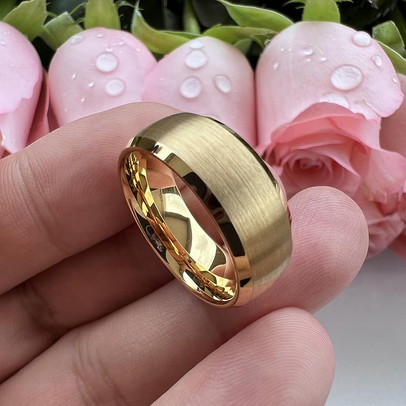 Men's 8mm Tungsten Wedding Band Polished Beveled Edge Comfort Fit Durable - Yonifu Modern Stylish Carbide Ring Anniversary Birthday Gift for Him