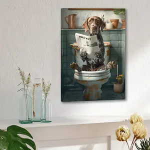 A Vintage Style German Shorthaired Pointer Canvas Wall Art, Humorous Bathroom Decoration, Family Themed Bedroom Frame Print, Unique Holiday Gift, Ready to Hang