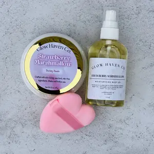 Glow Haven Co. Strawberry Marshmallow Body Oil + Dusting Powder Set | Sweet Strawberry & Fluffy Marshmallow Scent | Long-Lasting Gourmand Bundle Shea Fragrance