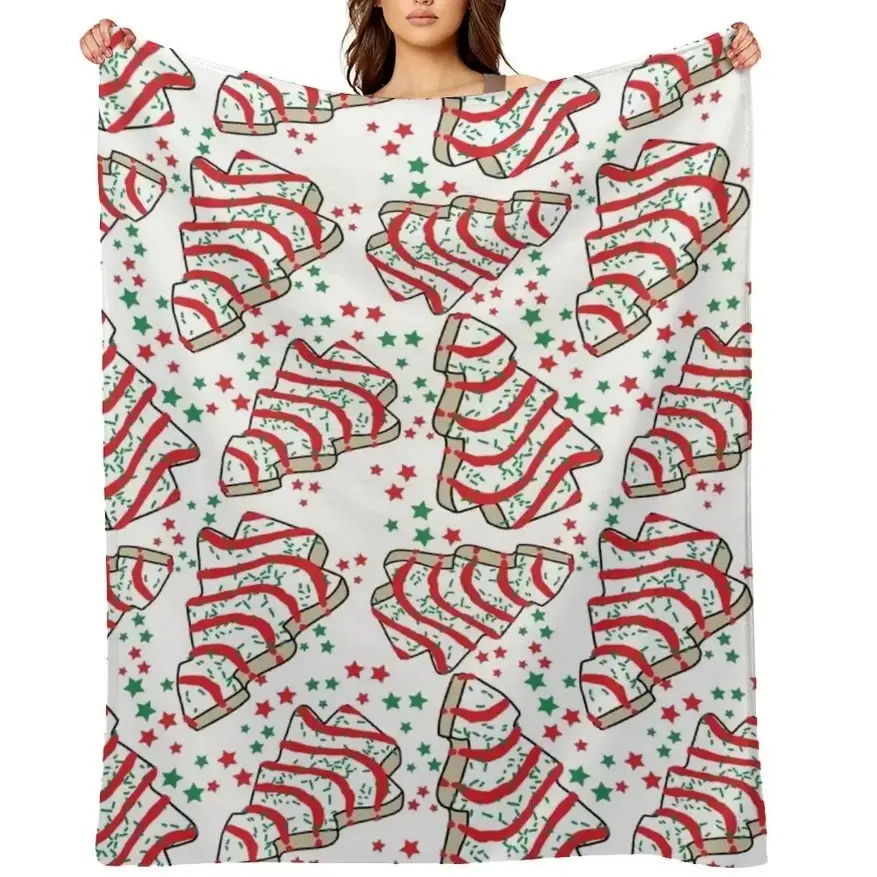 Christmas Tree Snack Cakes Throw Blanket Thins Beach Heavy To Sleep Warm Blankets Christmas Tree Cake Flannel Blanket, Holiday Dessert Pattern Fleece Throw Blanket, Cozy Christmas Couch Blanket, Festive Winter Home Decor Gift for Family and Friends