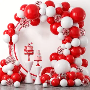 [Red and White Balloon Garland] 128pcs Red and White Balloon Garland Arch Kit - Matte Latex Balloons and Red Confetti for Wedding Birthday Party Decoration