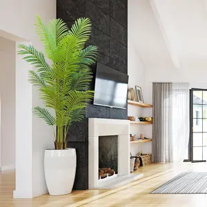 6FT Artificial Palm Tree Indoor with White Pot, Realistic Leaves, 15 Trunks Adjustable Branches, Tall Faux Fake Palm Plant, Ideal for Living Room Bedroom Office Home Interior Aesthetic Decor