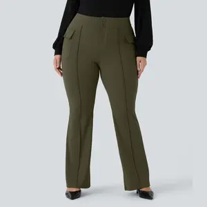 Halara High Waisted Button Side Flap Pocket Flare Plus Size Casual Cargo Pants