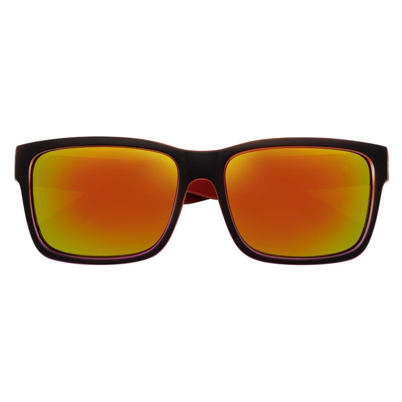 ENZO - Modern Sports Thick Square Sunglasses Black-Red Orange Mirror