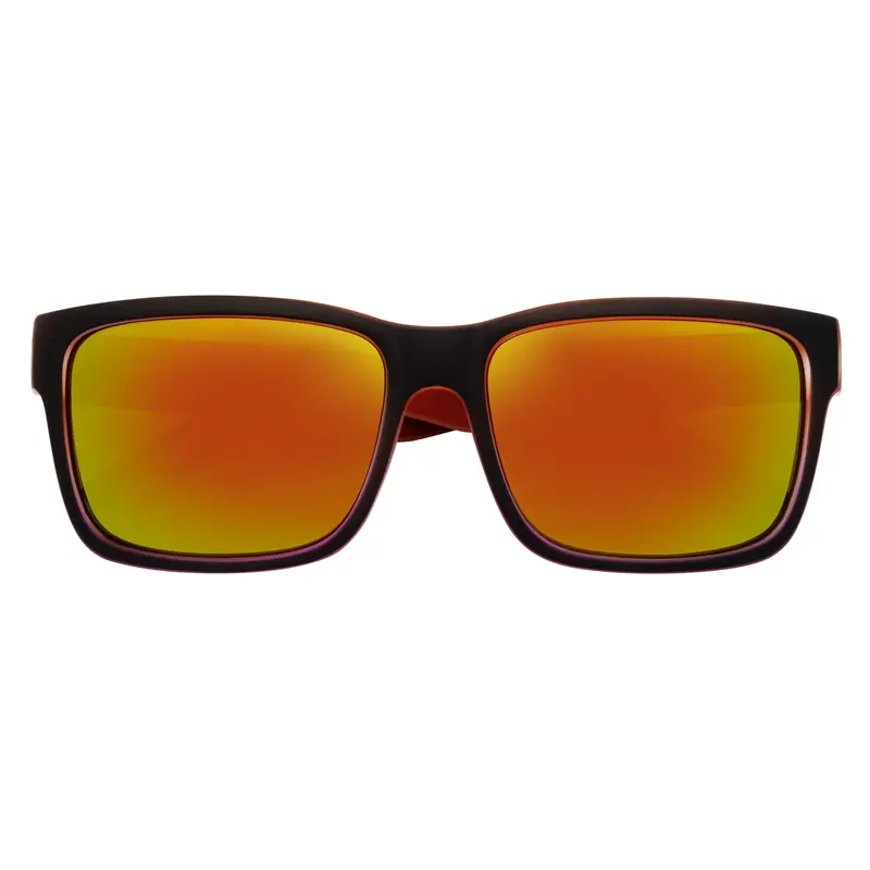 ENZO - Modern Sports Thick Square Sunglasses Black-Red Orange Mirror