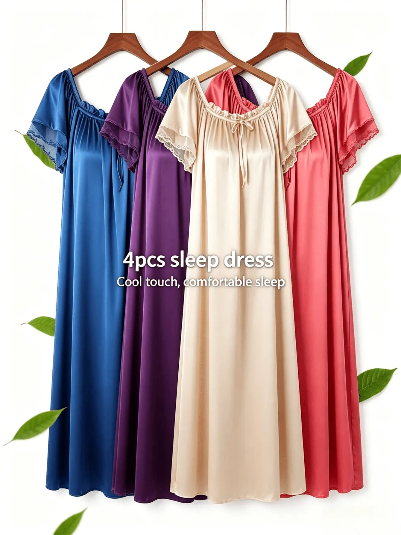 2026 YMK New 4-Pack European & American Style Spring/Summer Mid-Length Nightdresses & Pajamas, Suitable for Wearing Out or as Loungewear