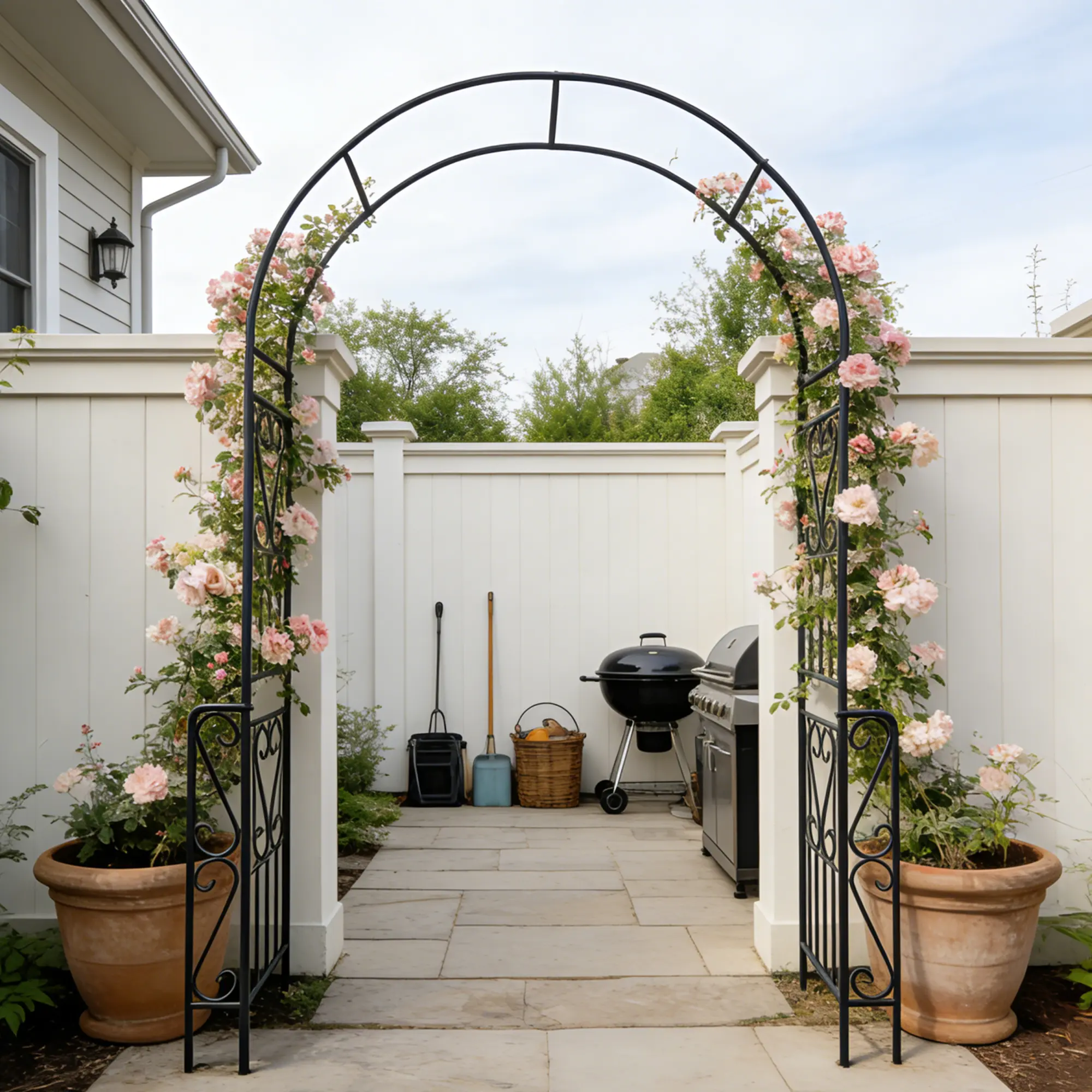 Metal Garden Arch W55'' x H94.5'' Garden Arbor Trellis Climbing Plants Support Rose Arch Outdoor Arch Black