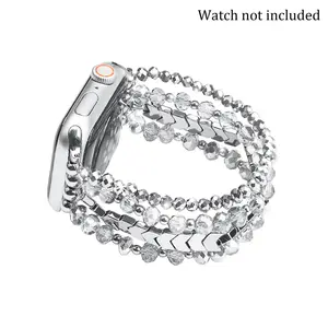 Fashion Rhinestone Decor Beaded Watch Band (Band Only), Handmade Elastic Women's Watch Band for iWatch Bands 38mm to 49mm, Smart Watch Accessories, Smartwatch Strap, Smart Watch Straps