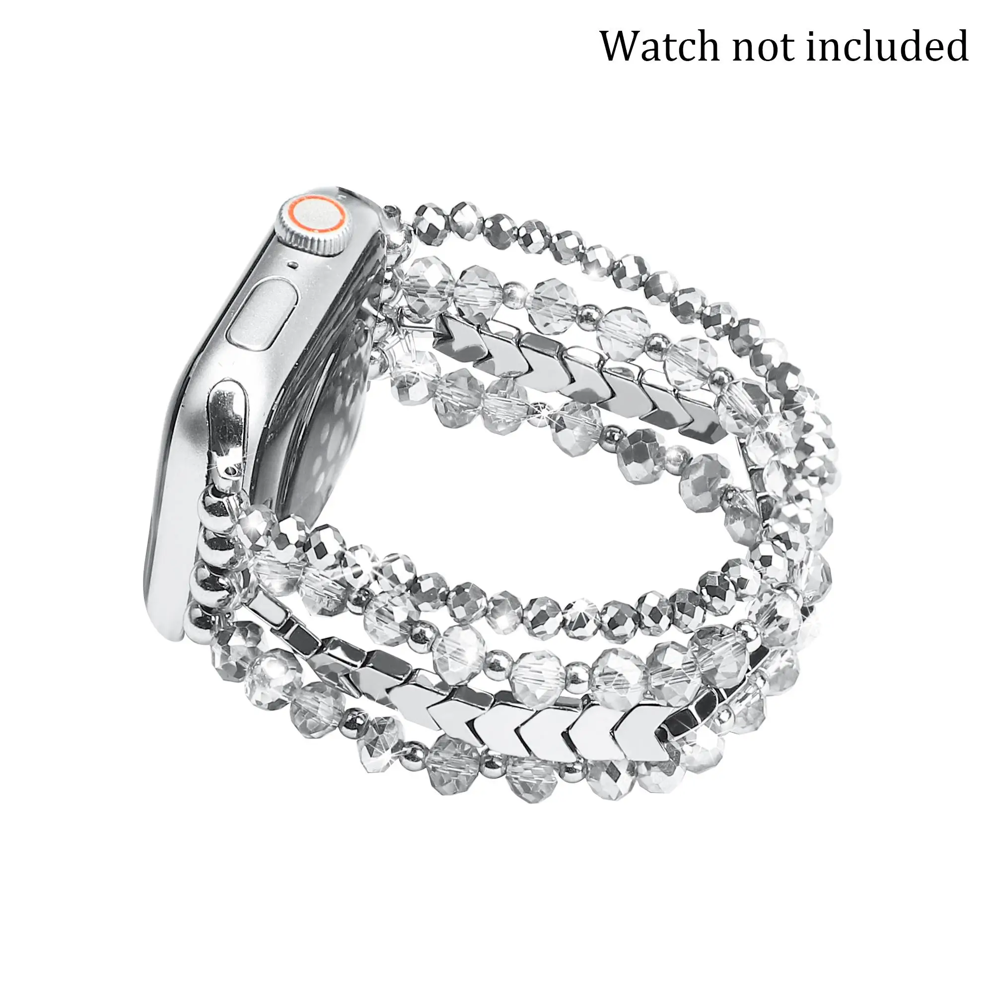 Fashion Rhinestone Decor Beaded Watch Band (Band Only), Handmade Elastic Women's Watch Band for iWatch Bands 38mm to 49mm, Smart Watch Accessories, Sm