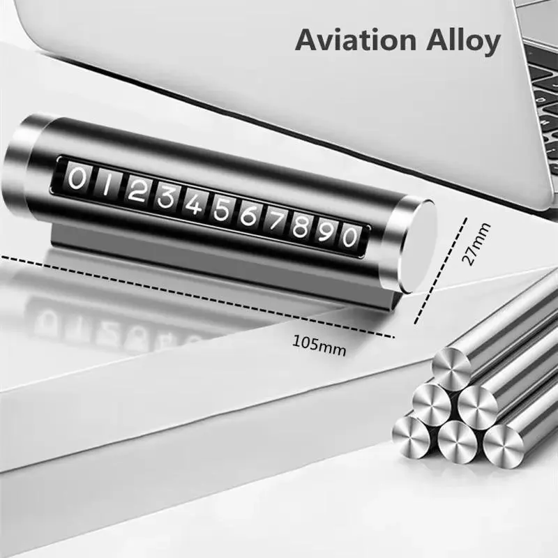 Metal Car Temporary Parking Card Stickers Park Stop in Car-styling Auto Accessories Universal Rotate Phone Number Plate Aluminum