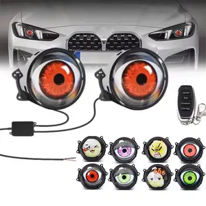 33 Modes Dynamic Devil Eye Car LED Light, RGB Eye Style Decorative Lamp with Remote, Universal Front Grille Accent Light for Cars, SUVs & Motorcycles