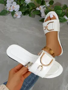 In summer, the new D-buckle design has a flat bottom with open toes and a pedal. Solid color ladies Flat Heel Sandals with three colors can be selected, red, white, black and flat bottom, which is comfortable for commuting holiday dates.