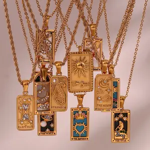 Fashion Retro Rectangular Oil Drop Tarot Card Necklace - Best Selling Pendant for Women