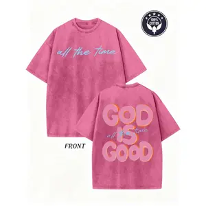 Menswear Oversized 230gsm Heavyweight Washed T-Shirt, 100% Cotton Men's & Women's Top, GOD IS GOOD Double-Sided Graphic Print, Retro Vintage Casual Classic Streetwear, Loose Fit Round Neck Short Sleeve, Soft, Tshirt,summervibes