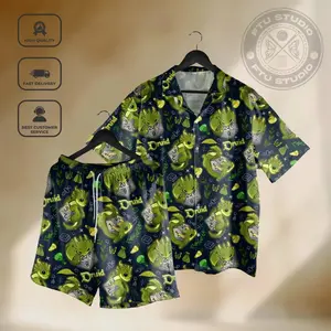 DnD Druid Baby Dragon Dice Hawaiian Shirt Shorts Set Men Women Dungeons Dragons Gamer Print 2PC Loose Casual Aloha Summer Beach Comic Con Matching Outfit Gift