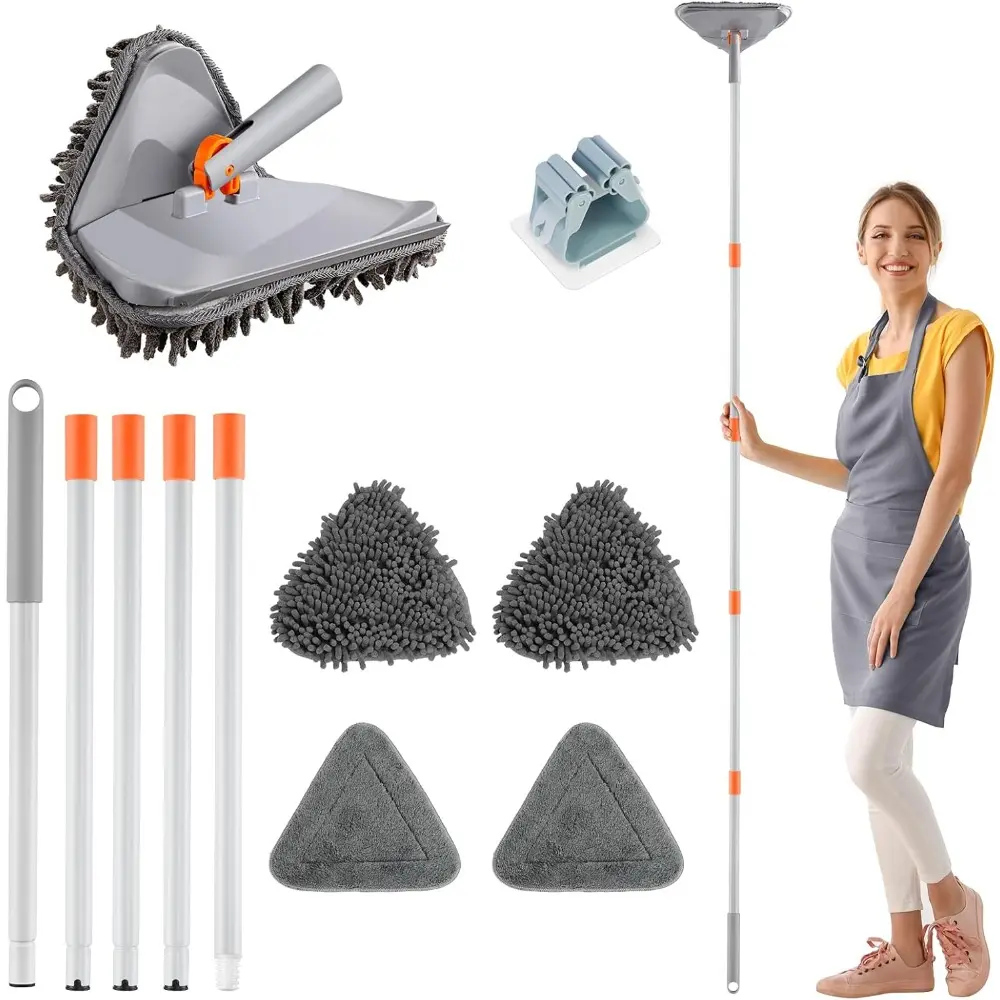 3-in-1 Lightweight Metal Cleaning Mop with 82-in Metal Pole, Adjustable Handle, Furniture-Chair Cleaner, Crown Molding Duster, Window Squeegee, 4 Replacement Microfiber Chenille Pads, Chairs
