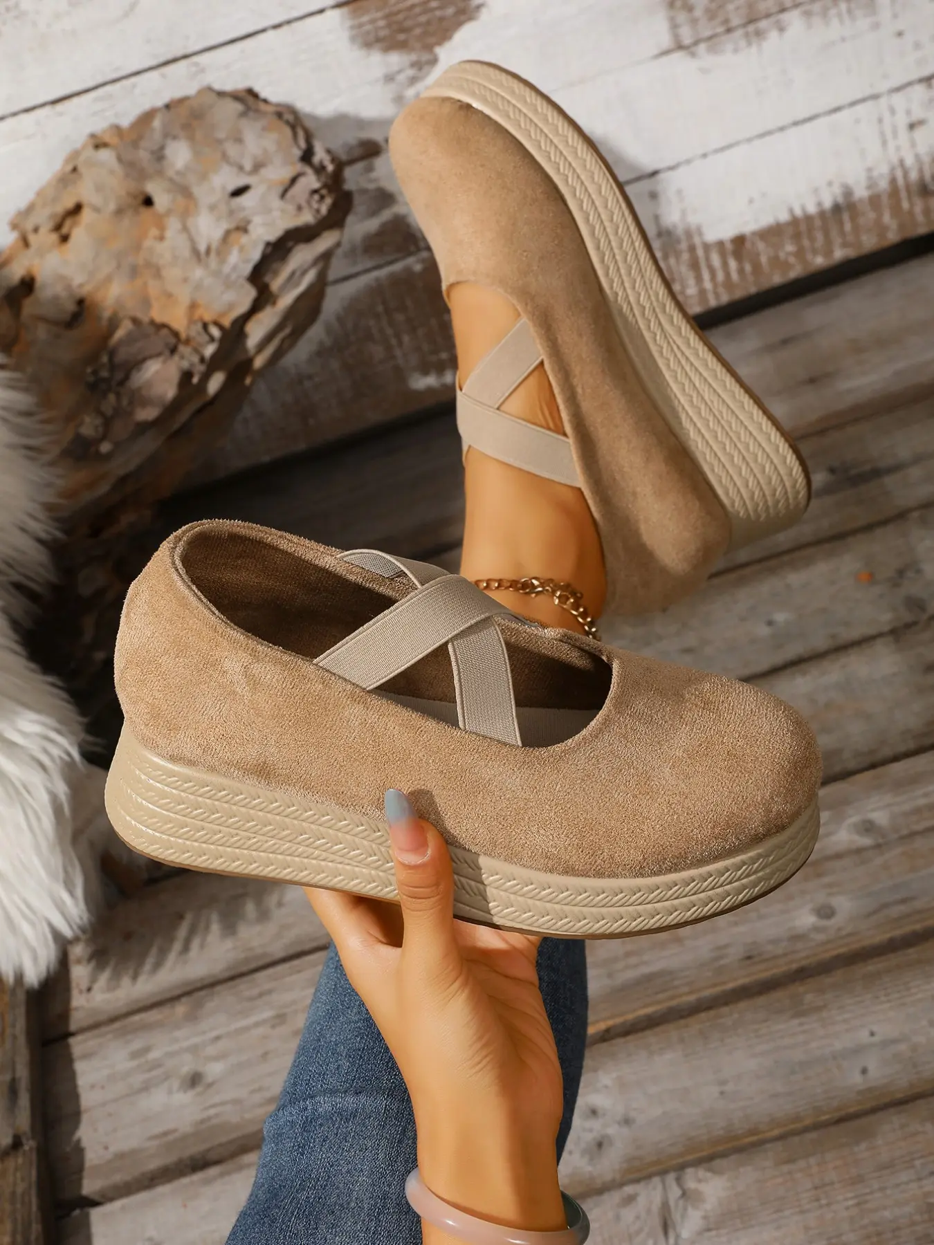 5cm Height Increasing Stylish Round Toe Fisherman Shoes for Women, Versatile Thick Sole Platform Mary Janes Ballet Flat Mary Jane Shoes for Fashion Lovers