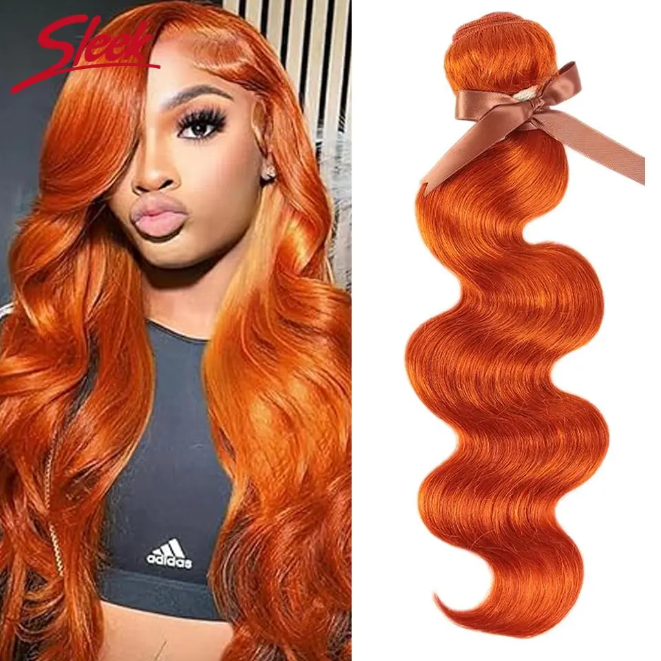 Sleek Peruvian Human Hair Weave Body Wave Bundles Virgin Hair Bundles 100% Remy Ginger Orange Human Hair Extension 3/4 Bundles
