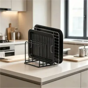 Heavy Duty Bakeware & Tray Holder Rack | No More Messy Cabinets! Rust-Proof Wire Organizer for Home Kitchen & Baking Lovers
