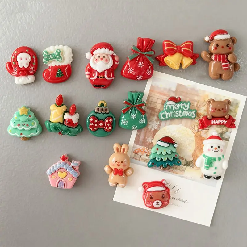 Christmas Tree, Santa Claus & Snowman Magnetic Refrigerator Magnets, Decoration Magnets, Magnet Set, Resin Material, Perfect for Kitchen & Office Use, Unique Holiday Gift Idea