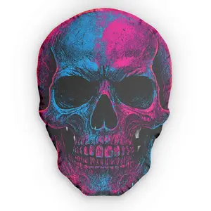 Neon Skull Custom Shaped Pillow — Pink & Blue Skull Decorative Throw Pillow