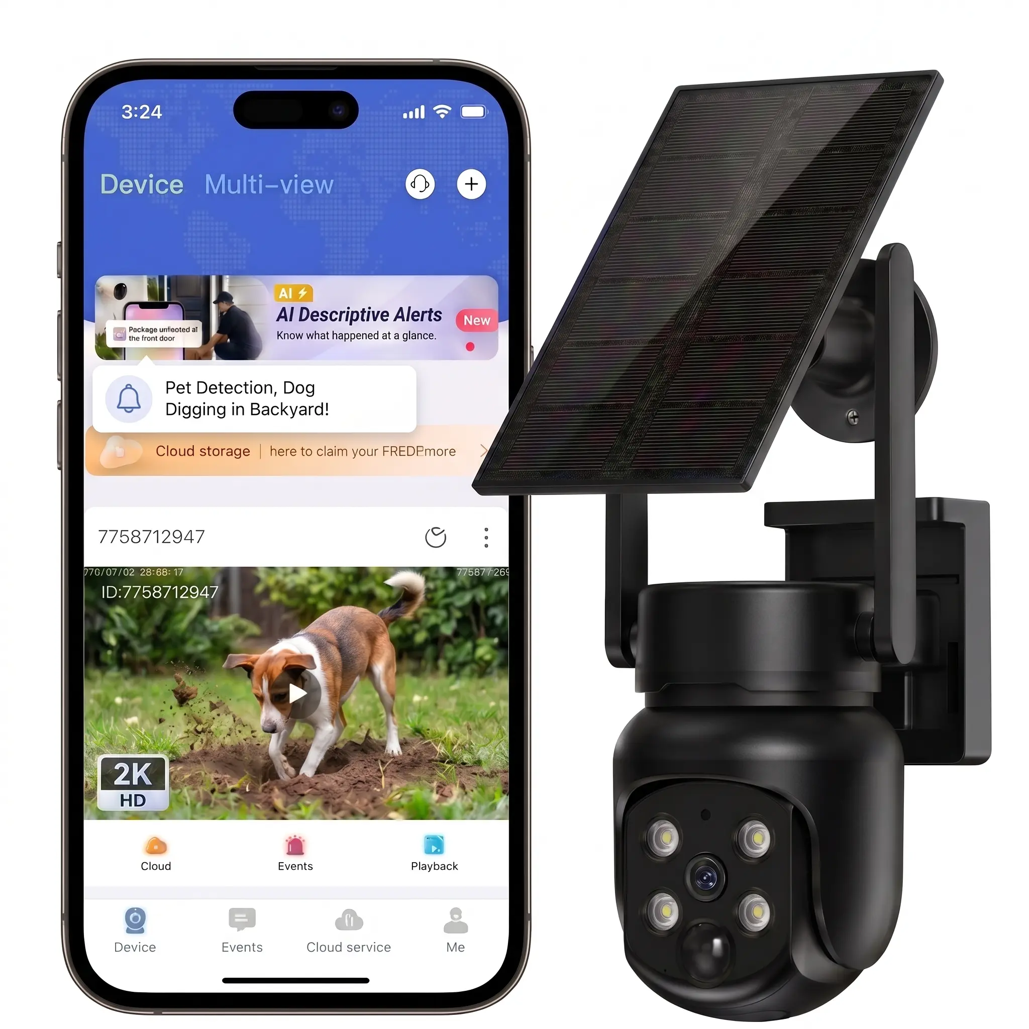 Durable Wireless Solar Outdoor Security Camera - PTZ 360° View, 2.4G/5G WiFi 6 Dual Band, 2K 4MP, Color Night Vision, AI Human Detection, Spotlight & Siren, 2-Way Talk, Easy Installation, Home Monitoring, WiFi Cameras