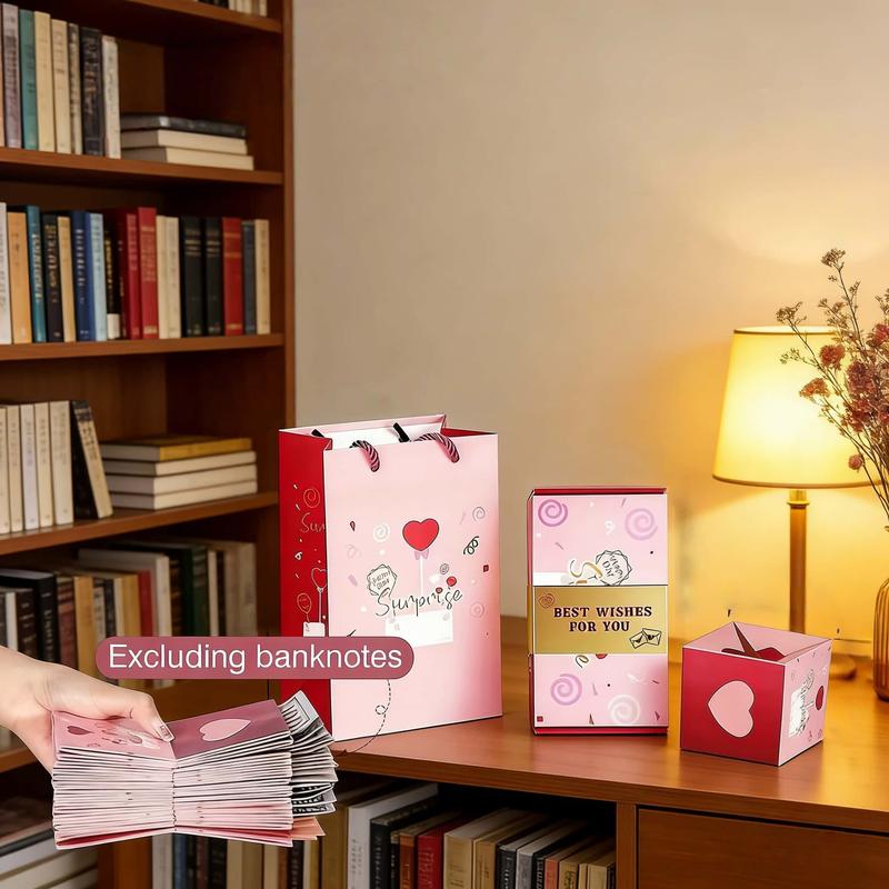【Valentine’s Day】Surprise Explosion Cash Gift Box, Creative Foldable Pop-Up Red Envelope Gift Box – a luxurious cash explosion gift box suitable for birthdays, anniversaries, and proposals