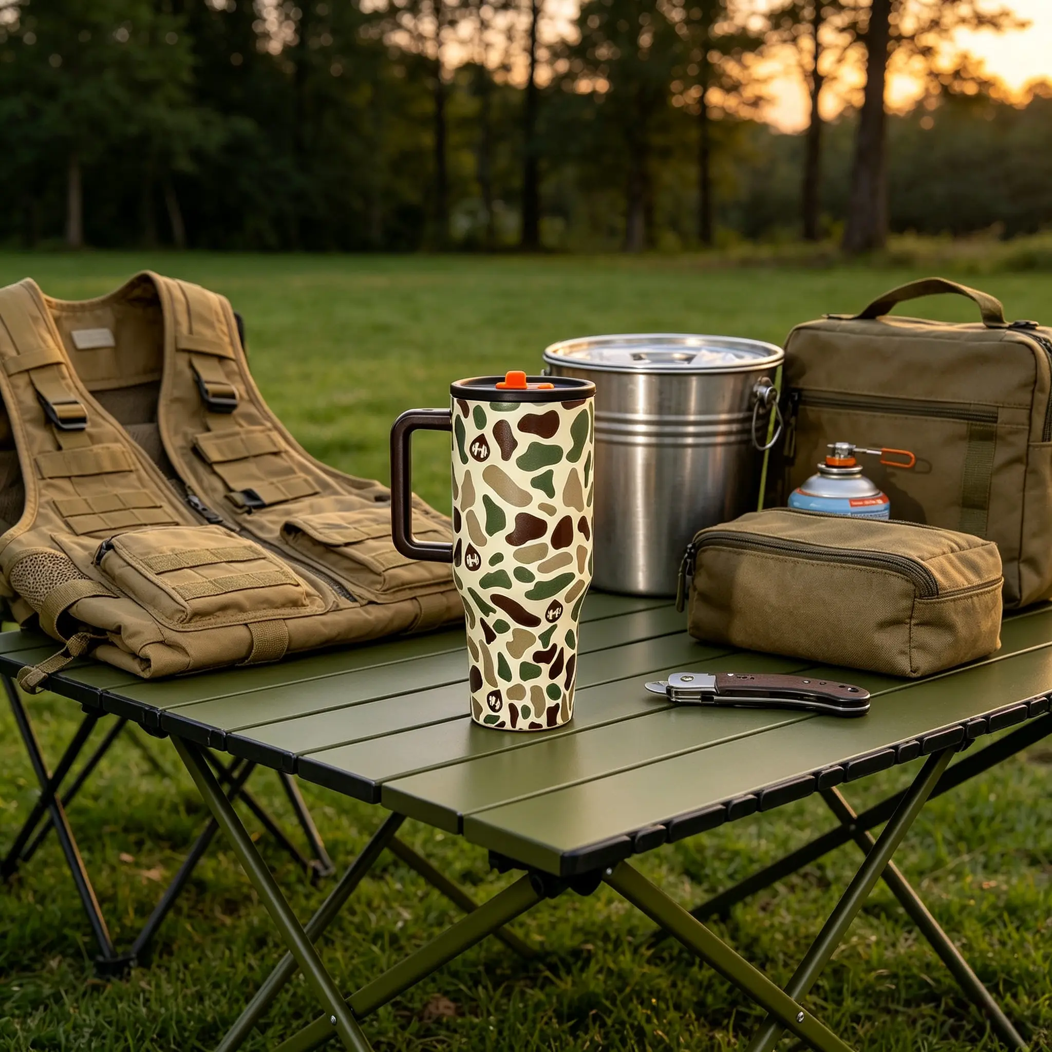 HydroJug 40oz Camo Vacuum Insulated Stainless Steel Flask Tumbler - Portable Water Bottle with Handle, Straw, Cup Holder-Friendly Design, 24H Cold Retention
